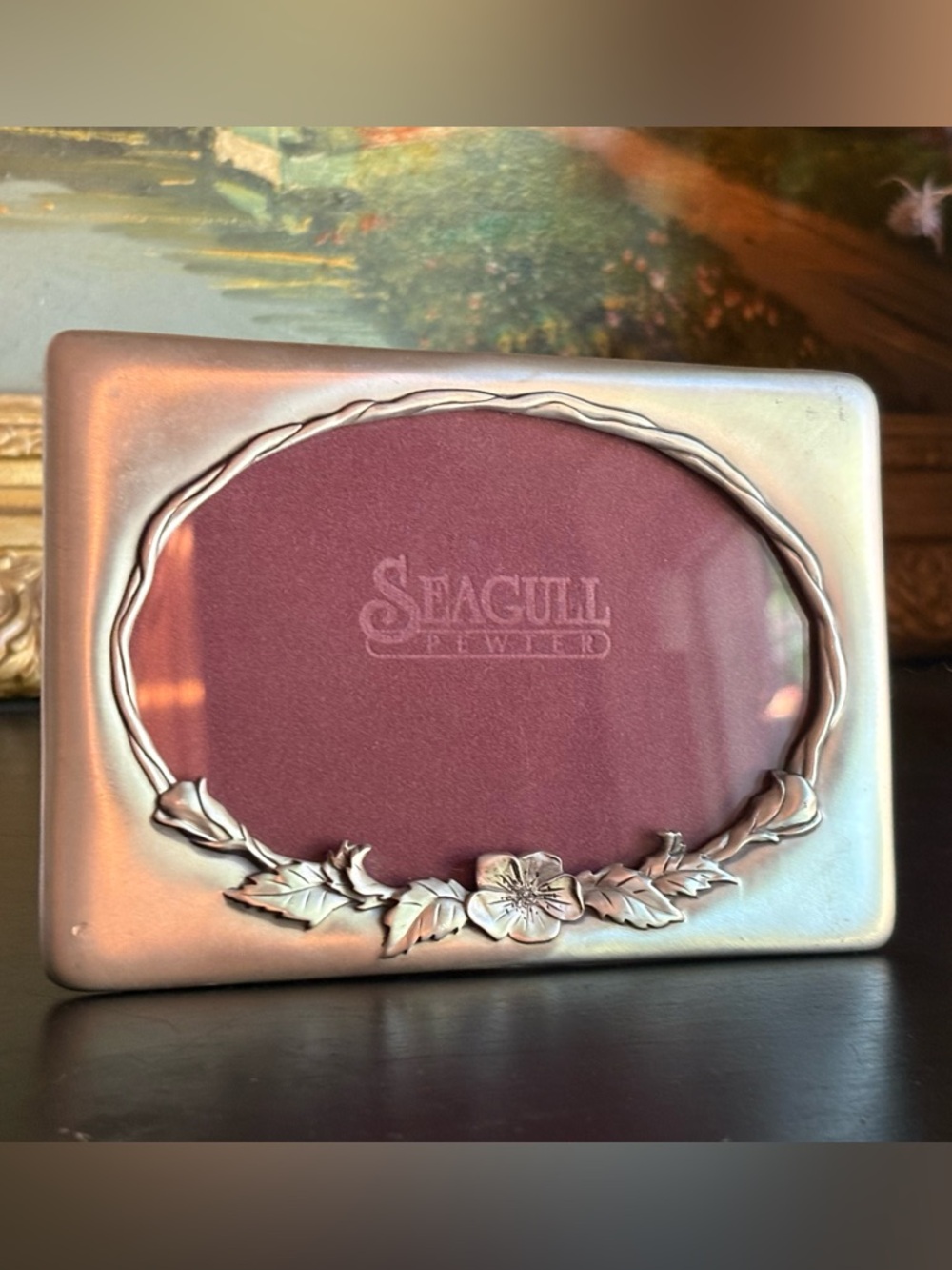 VTG Seagull Pewter Tabletop Wild Rose & Vines Floral Themed Photo Frame
